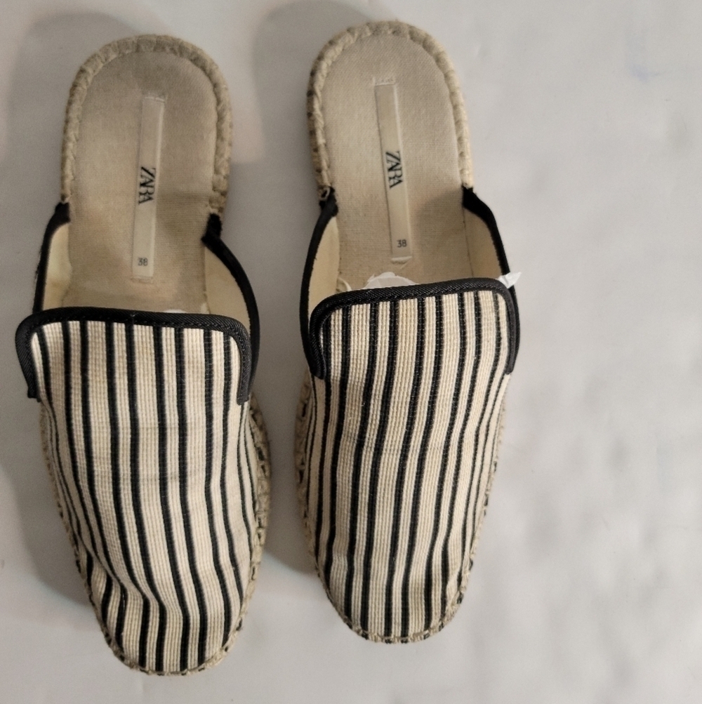Zara Espadrilles Mules Sz 38 7-7.5 Striped Fabric